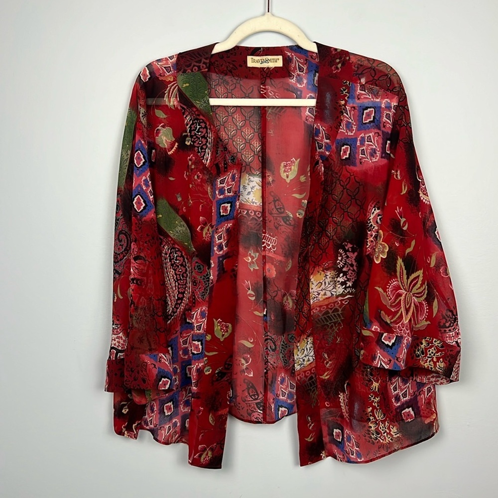 Travelsmith sheer women’s open front oversized kimono layering piece